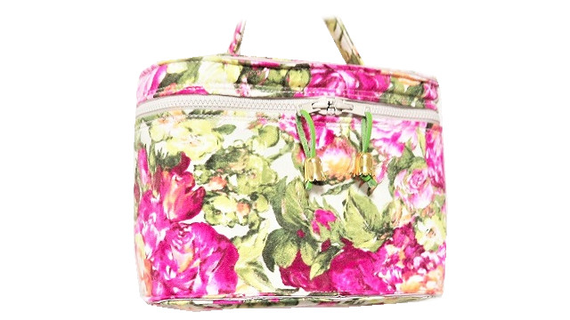 スエードプリントピンク薔薇柄のバニティーバッグ